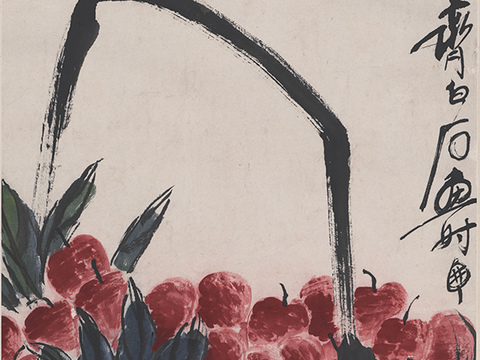 齐白石写意水墨画，近现代水墨画 荔枝蜻蜓图轴79X34