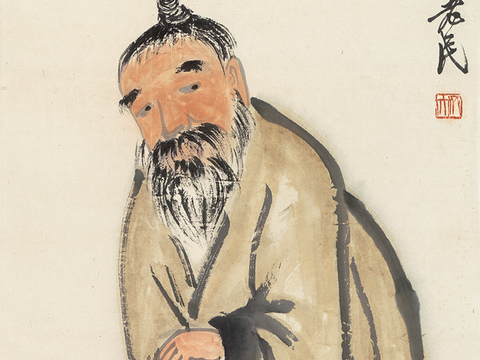 齐白石写意水墨画，近现代水墨画-偷桃图 43x109