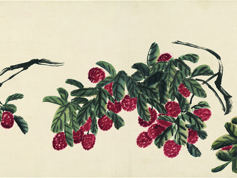  齐白石写意水墨画，近现代水墨画-人间佳果荔枝图 183x40 