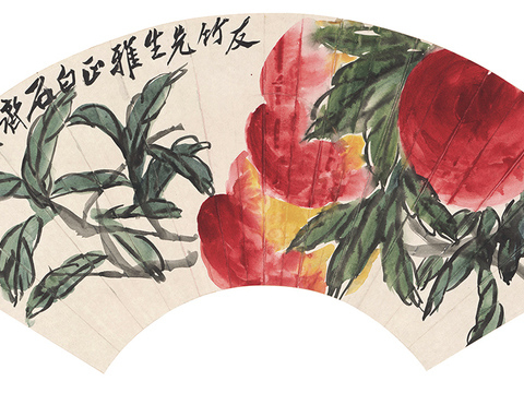齐白石写意水墨画，近现代水墨画-1865-齐白石-长寿延年扇