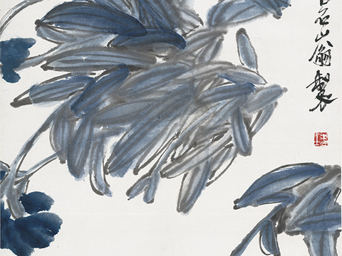 齐白石写意水墨画，近现代水墨画-兰图 修 34x135