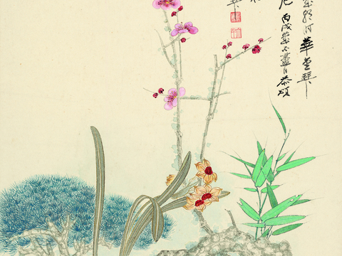 张大千绘画作品，中国近现代水墨画，写意水墨画花纸本