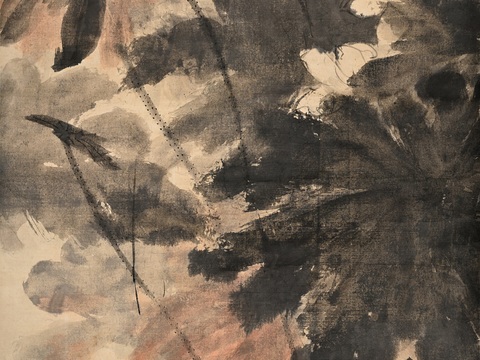 张大千绘画作品，中国近现代水墨画，写意水墨画风荷