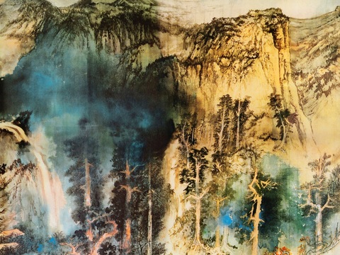 张大千绘画作品，中国近现代水墨画，写意水墨画庐山图