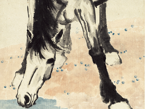 徐悲鸿水墨画，水墨花鸟动物画，近现代水墨画， 饮马图 清晰度