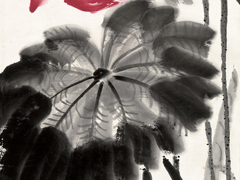 齐白石写意水墨画，近现代水墨画 荷花鸳鸯-143x48 副本