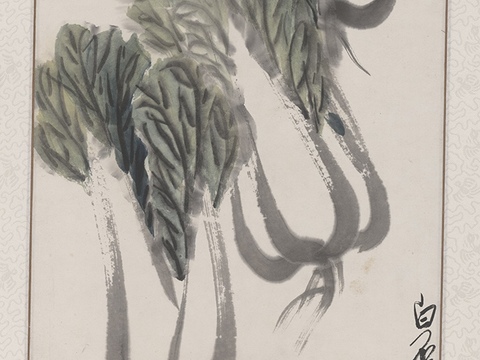 齐白石写意水墨画，近现代水墨画 白菜 萝卜 茄子