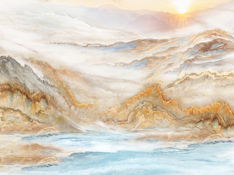 中式轻奢山水大理石 山脉风景大理石贴图