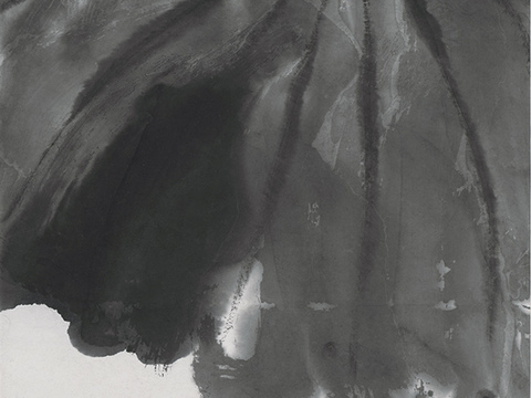 齐白石写意水墨画，近现代水墨画-荷塘鸳鸯图 33X101