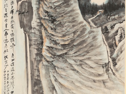 张大千绘画作品，中国近现代水墨画，写意水墨画山水图纸本