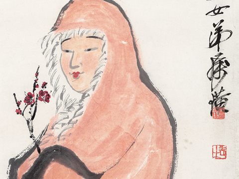 齐白石写意水墨画，近现代水墨画-踏雪寻梅图 34x120