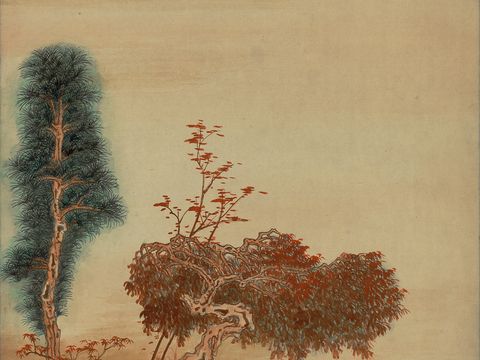  张大千绘画作品，中国近现代水墨画，写意水墨画金璧山水峒关蒲雪 