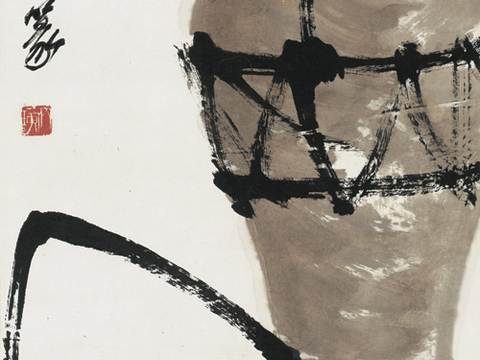 齐白石写意水墨画，近现代水墨画 寿酒 18x55