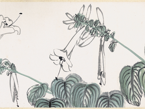  齐白石写意水墨画，近现代水墨画 玉簪花-ca0708036 