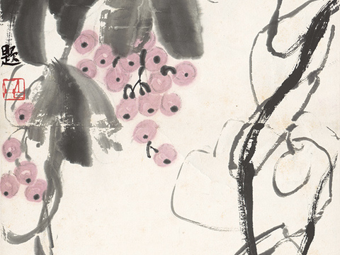 齐白石写意水墨画，近现代水墨画-葡萄藤萝 36x135
