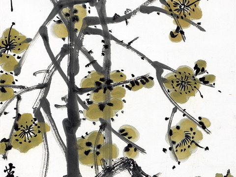 齐白石写意水墨画，近现代水墨画 梅花图 33x108