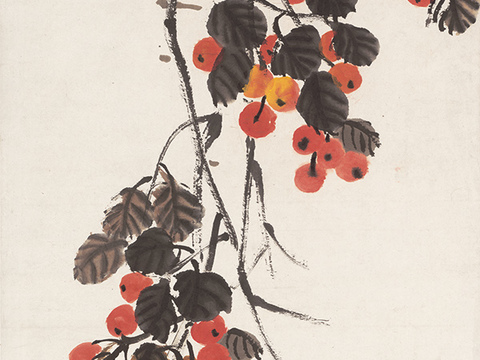 齐白石写意水墨画，近现代水墨画-果疏图-ok 44x164