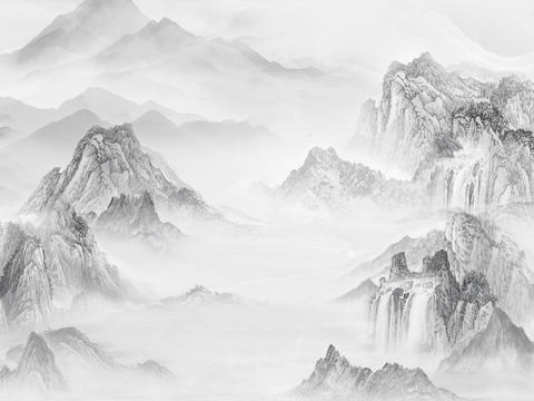 中式轻奢山水大理石 山脉风景大理石贴图