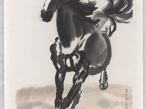 徐悲鸿水墨画，水墨花鸟动物画，近现代水墨画， 奔马（圣彩虹原