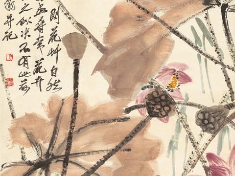  齐白石写意水墨画，近现代水墨画-晚香 52x100 