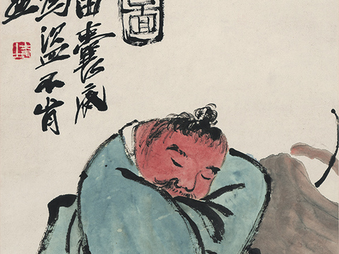 齐白石写意水墨画，近现代水墨画-盗磬图 34x67