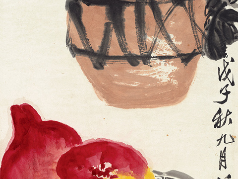 齐白石写意水墨画，近现代水墨画 寿酒2 20x60