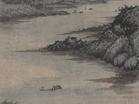 张大千绘画作品，中国近现代水墨画，写意水墨画跳鱼裂波面