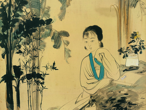 张大千绘画作品，中国近现代水墨画，写意水墨画芭蕉仕女