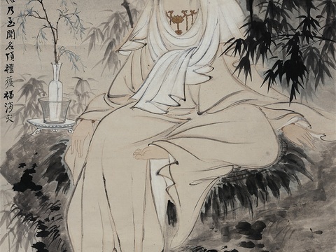 张大千绘画作品，中国近现代水墨画，写意水墨画水月观音