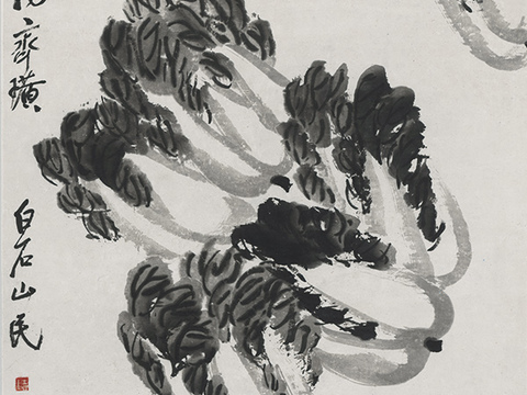 齐白石写意水墨画，近现代水墨画-白菜 57x127