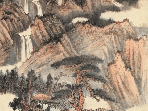  张大千绘画作品，中国近现代水墨画，写意水墨画罗浮黄龙洞纸本 