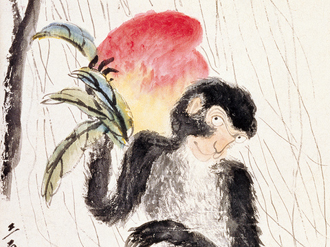 齐白石写意水墨画，近现代水墨画 献寿图