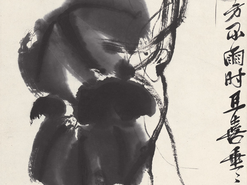 齐白石写意水墨画，近现代水墨画 设色瓜轴-OK2 34X13