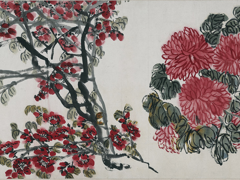  齐白石写意水墨画，近现代水墨画-花卉长卷 218X28 