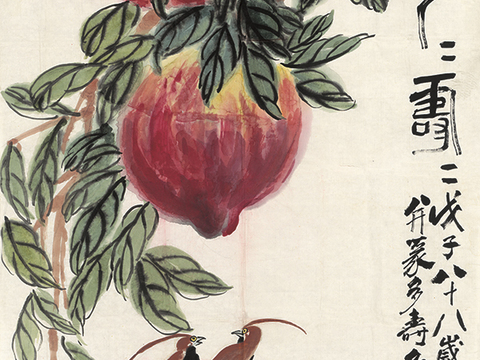 齐白石写意水墨画，近现代水墨画 多寿 135.7x59-修字