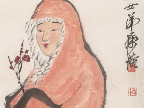 齐白石写意水墨画，近现代水墨画 踏雪寻梅图-N 31X102