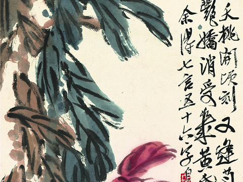 齐白石写意水墨画，近现代水墨画-老少年图 修 33x135