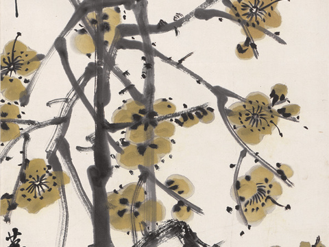 齐白石写意水墨画，近现代水墨画 梅花轴-OK 33X108