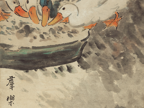 徐悲鸿水墨画，水墨花鸟动物画，近现代水墨画， 群乐图 纸本4