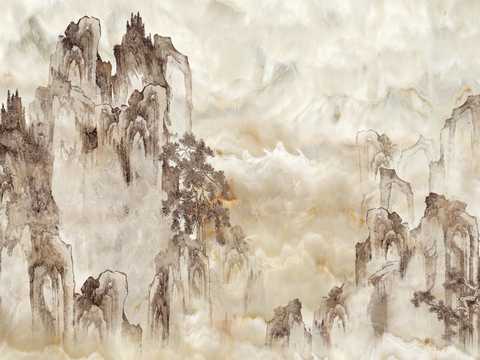 中式轻奢山水大理石 山脉风景大理石贴图