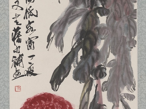  齐白石写意水墨画，近现代水墨画 鸡冠花 