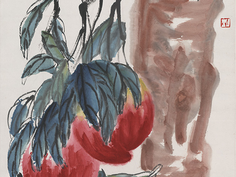 齐白石写意水墨画，近现代水墨画-桃实图 59x178