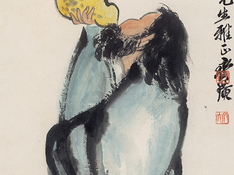 齐白石写意水墨画，近现代水墨画-醉归图 42x108
