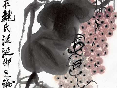 齐白石写意水墨画，近现代水墨画-葡萄 34x100
