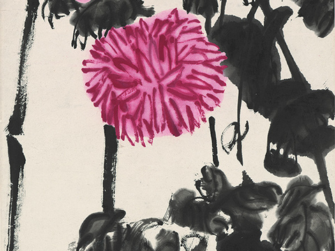 齐白石写意水墨画，近现代水墨画-菊花 34X137