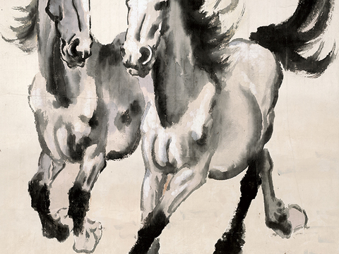 徐悲鸿水墨画，水墨花鸟动物画，近现代水墨画， 奔马图 38.