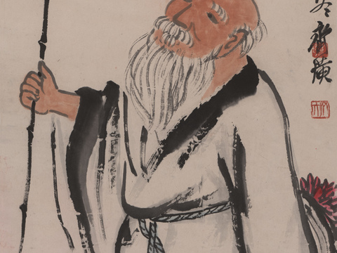 齐白石写意水墨画，近现代水墨画 采菊图-N