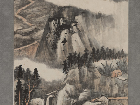 张大千绘画作品，中国近现代水墨画，写意水墨画行舟图