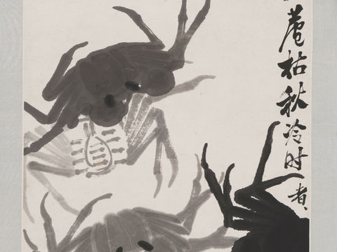齐白石写意水墨画，近现代水墨画-墨蟹图