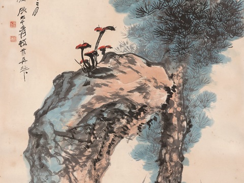 张大千绘画作品，中国近现代水墨画，写意水墨画嵩寿